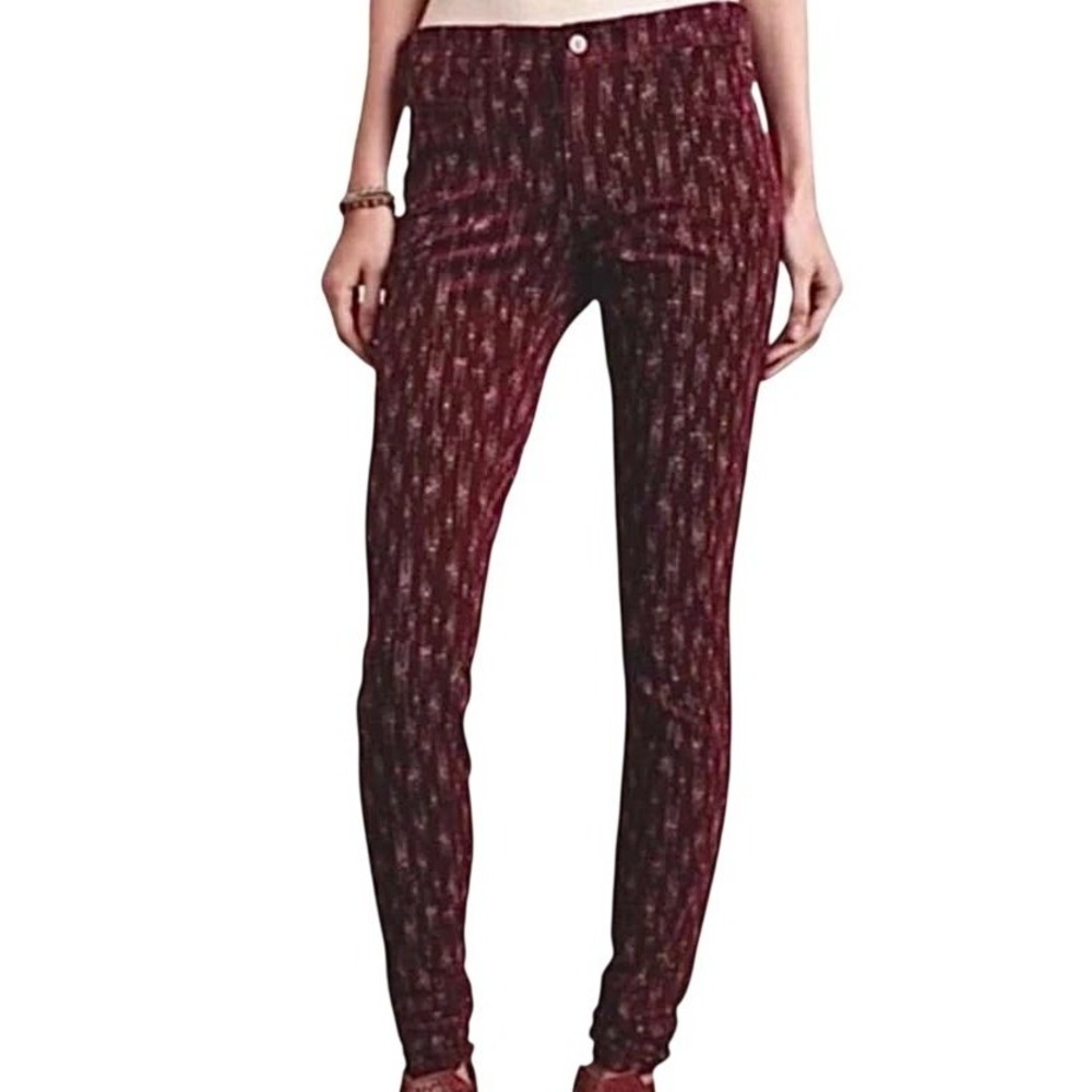 PILCRO AND THE LETTERPRESS Burgundy Geometric Corduroy Pants EUC Size 28
